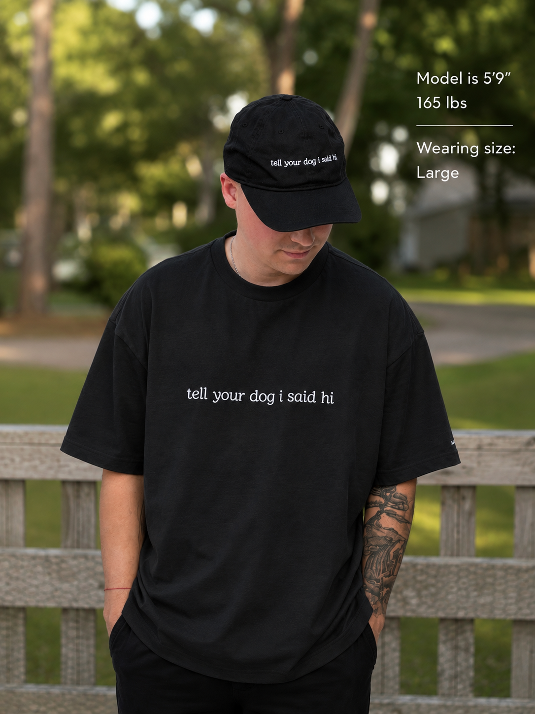 "tell your dog I said hi” dark box tee