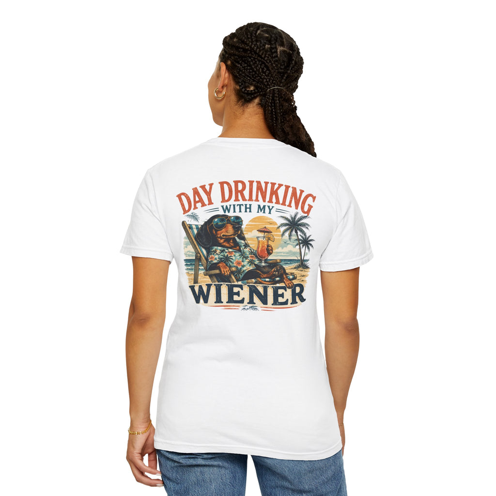T-shirt — "Day drinking with my wiener" Dachshund Graphic Tee