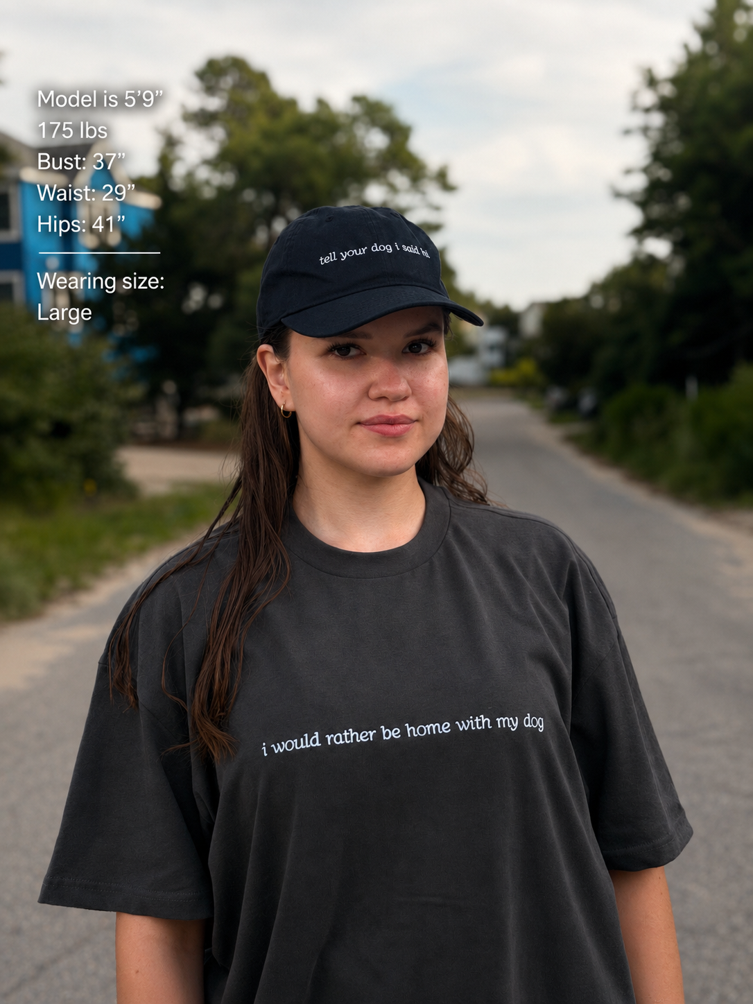 “I would rather be home with my dog” dark box tee